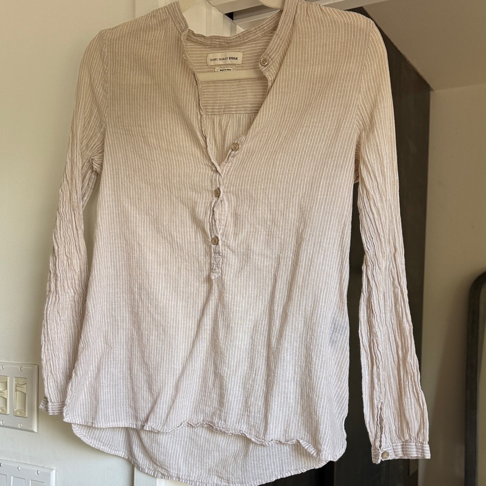 Isabel Marant Light Beige striped Long-Sleeve Henley